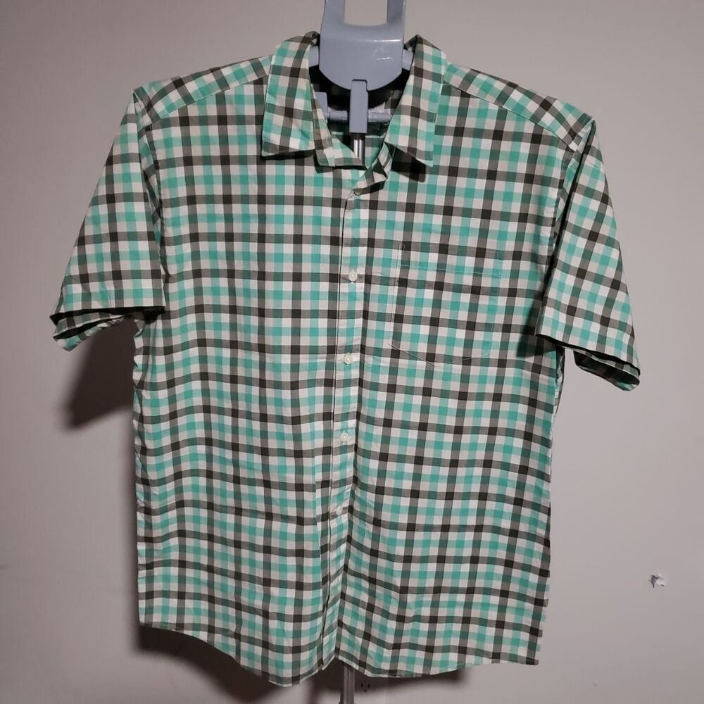 Patagonia Men's L Short Sleeve Organic Cotton Plaid Button-Up Shirt Teal-Grey